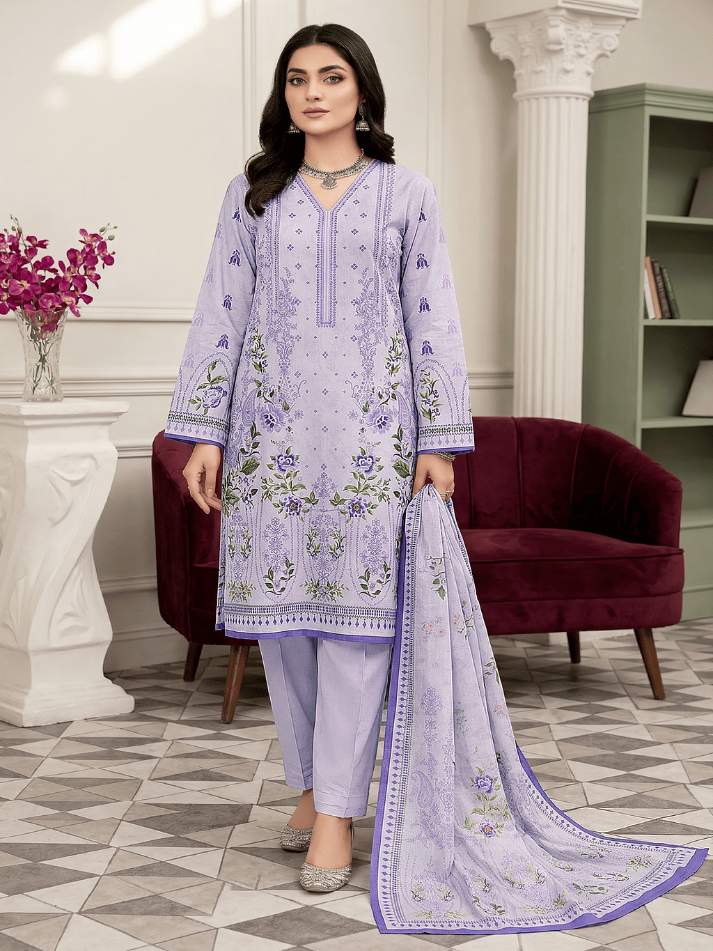 Unstitched Digital Printed Lawn 3 Piece Suit