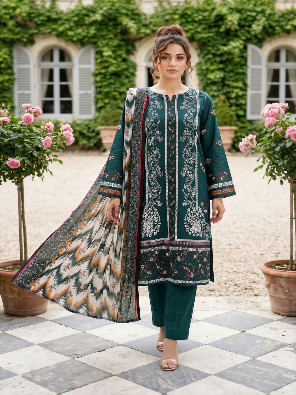 Unstitched Printed Lawn 3 Piece Suit