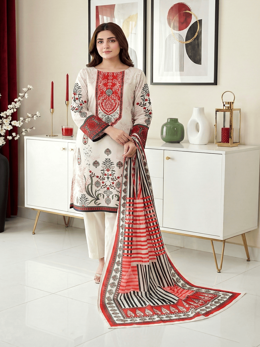 Unstitched Printed Lawn 3 Piece