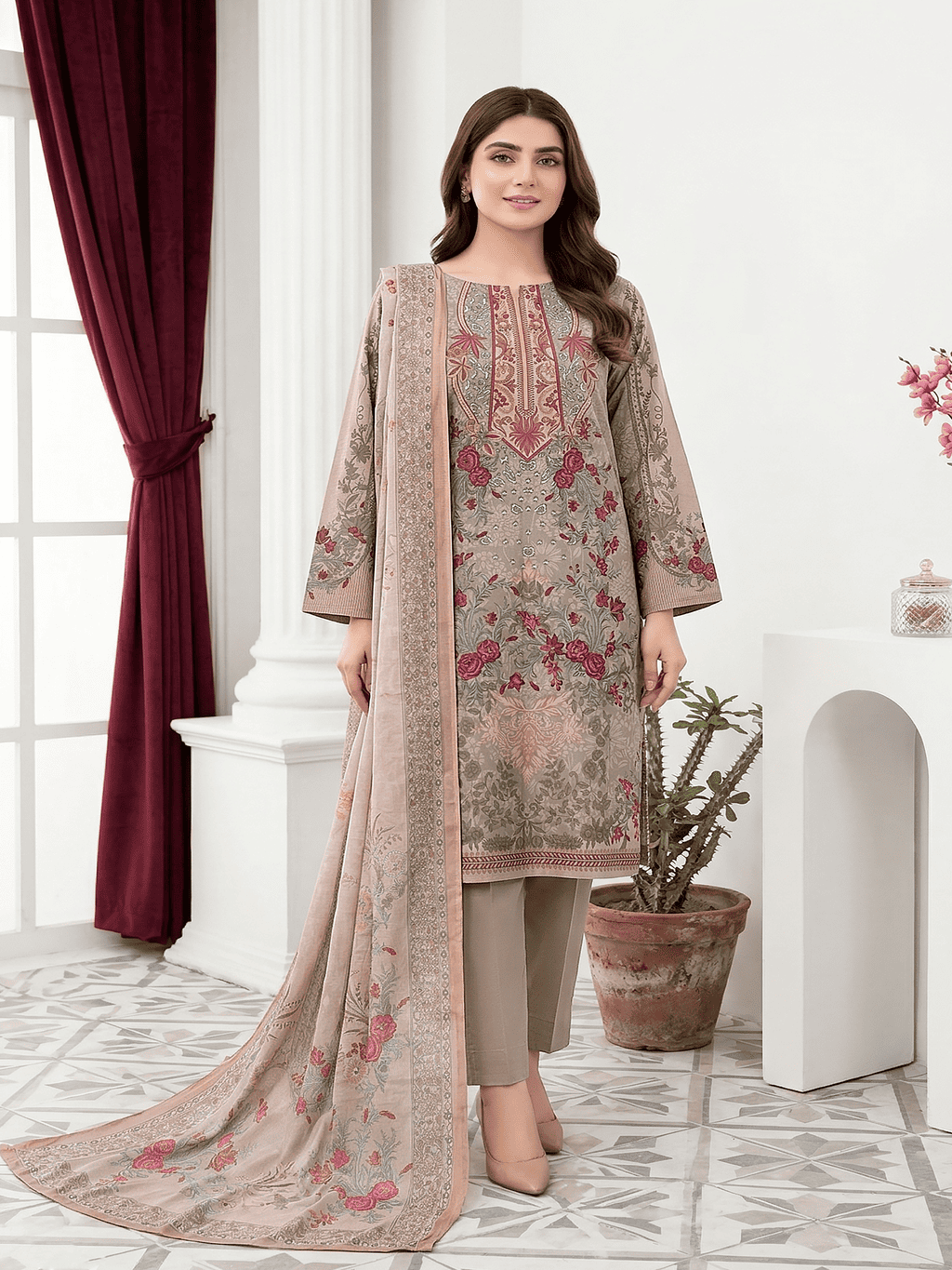 Unstitched Digital Printed Lawn 3 Piece Suit
