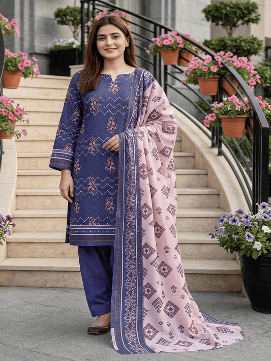 Unstitched Printed Lawn 3 Piece Suit