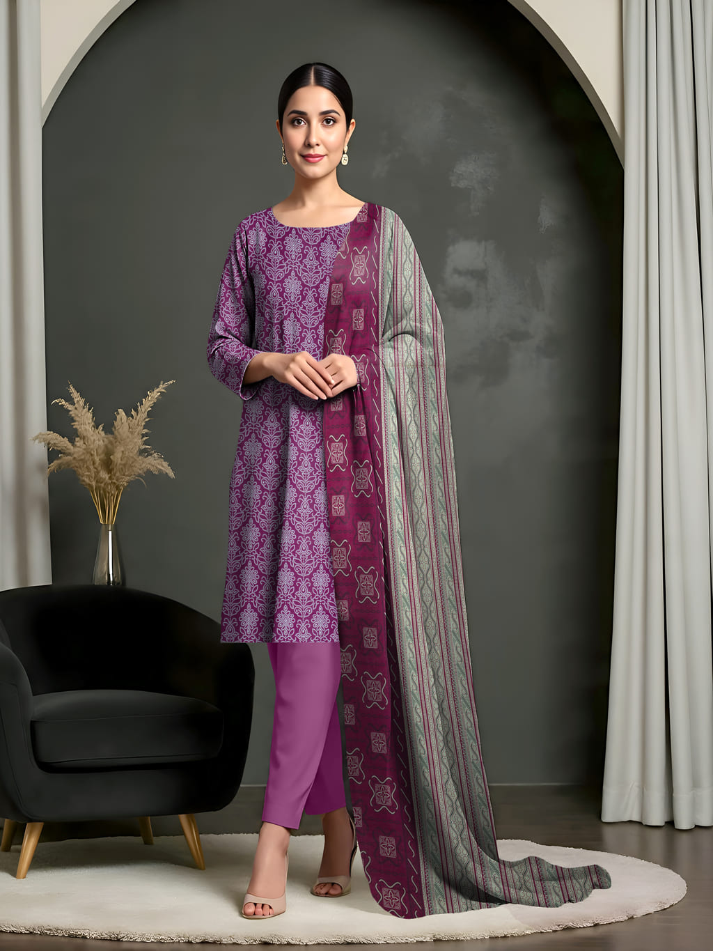 Unstitched Printed Lawn 3 Piece