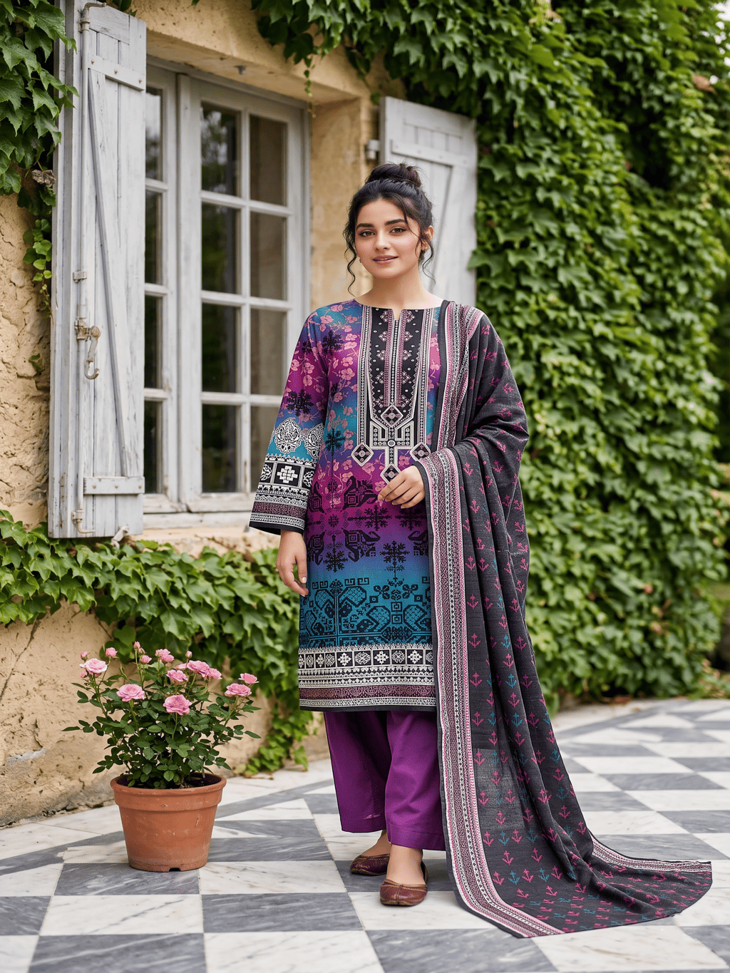 Unstitched Printed Lawn 3 Piece Suit