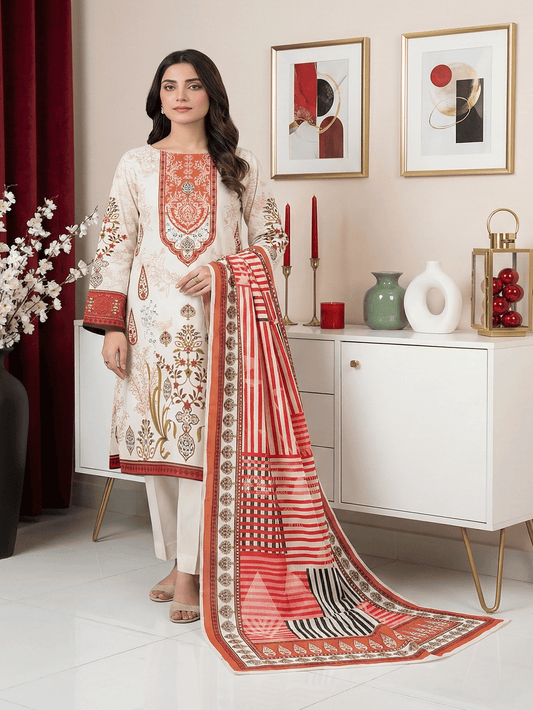 Unstitched Printed Lawn 3 Piece