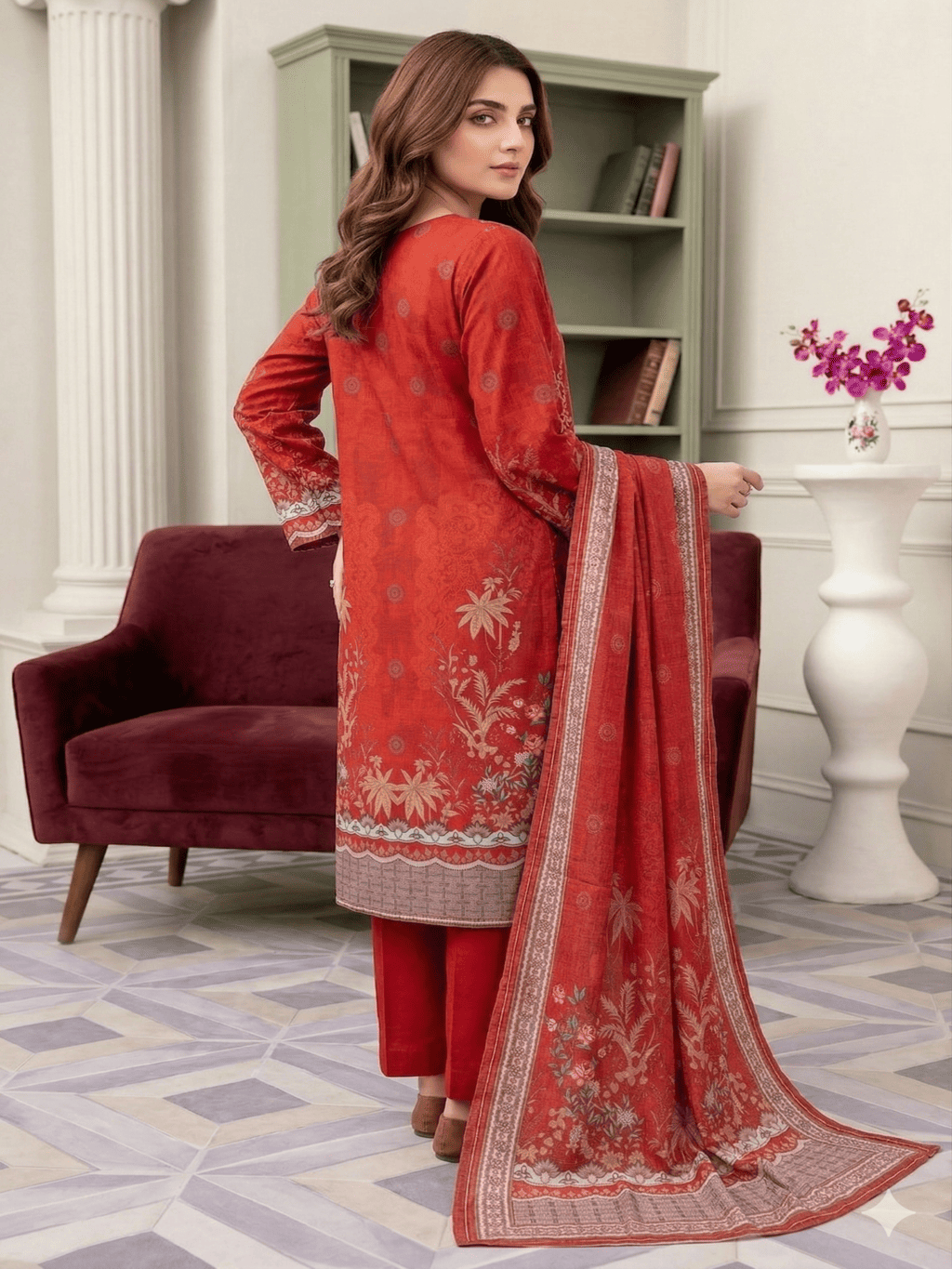 Unstitched Digital Printed Lawn 3 Piece Suit