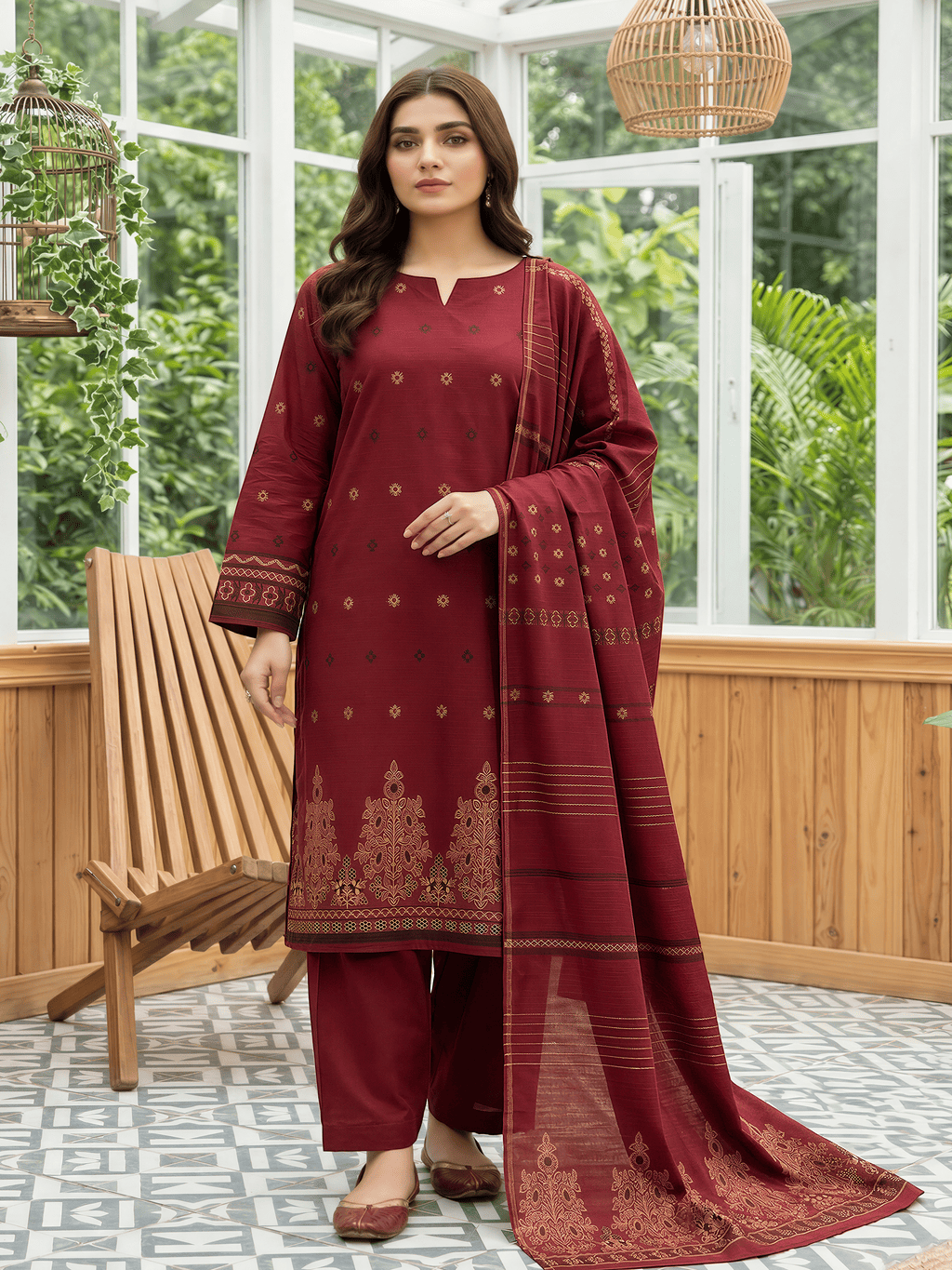 Jacquard Brosha Lawn 3 Piece Suit Unstitched