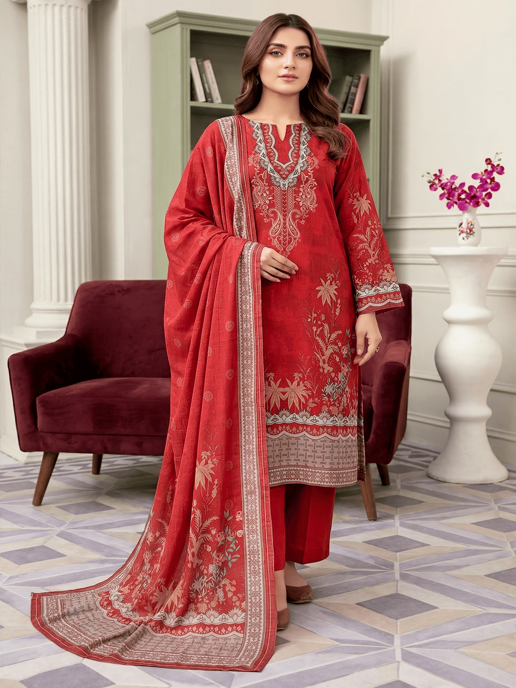 Unstitched Digital Printed Lawn 3 Piece Suit