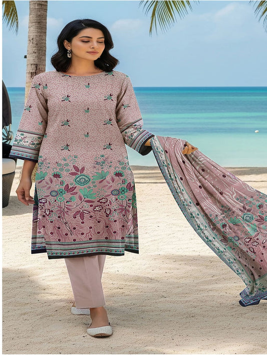 Unstitched Printed Lawn 3 Piece Suit