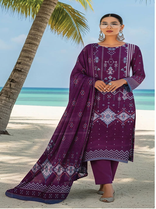 Unstitched Printed Lawn 3 Piece Suit